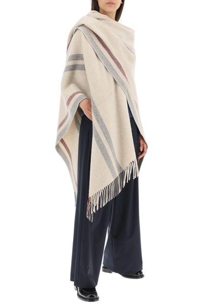 Shop Max Mara 'cavallo' Wool Poncho In Beige