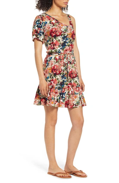 Loveappella Flounce Hem One-shoulder Dress In Marsala Olive