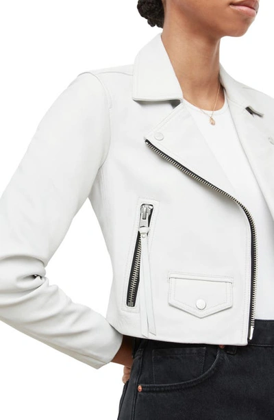 Shop Allsaints Elora Shrunken Leather Biker Jacket In White