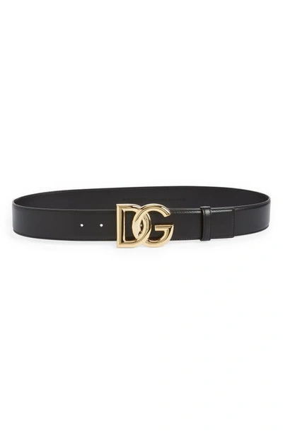 Shop Dolce & Gabbana Dg Logo Leather Belt In 80999 Nero