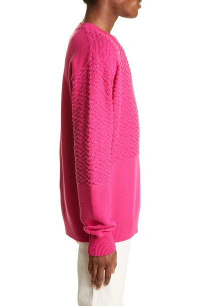 Shop Versace La Greca Jacquard Wool Blend Sweater In Fuxia