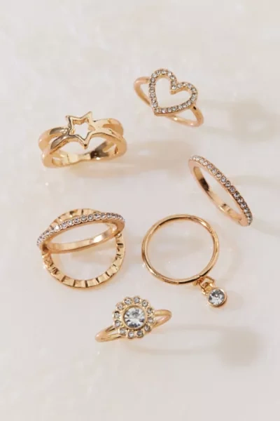Shop Urban Outfitters Faye Rhinestone Ring Set In Gold
