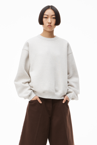 Alexander Wang Crewneck Pullover In Dense Fleece In Vintage Heather Grey