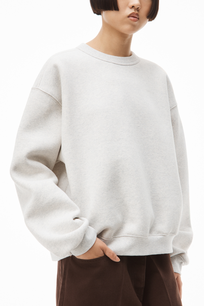 Alexander Wang Crewneck Pullover In Dense Fleece In Vintage Heather Grey