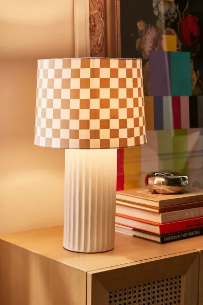 Shop Urban Outfitters Checkered Lamp Shade In Taupe