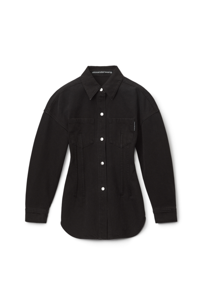 Shop Alexander Wang Cinch Waist Drop Shoulder Shirt In Denim In Washed Black