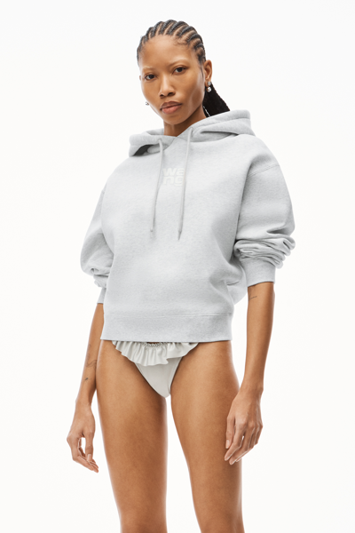 Shop Alexander Wang Puff Logo Hoodie In Structured Terry In Light Heather Grey