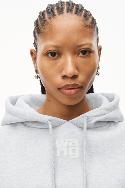 Shop Alexander Wang Puff Logo Hoodie In Structured Terry In Light Heather Grey