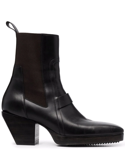 Shop Rick Owens Square-toe Leather Boots In Black