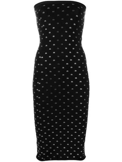 Alexander Wang Strapless Crystal-embellished Stretch-jersey Dress In Black