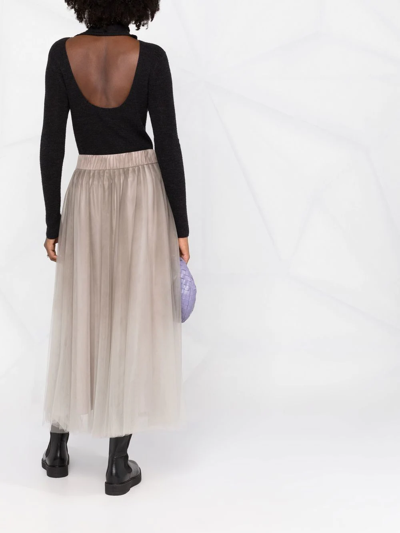 Shop Fabiana Filippi High-waisted Tulle Long Skirt In Nude