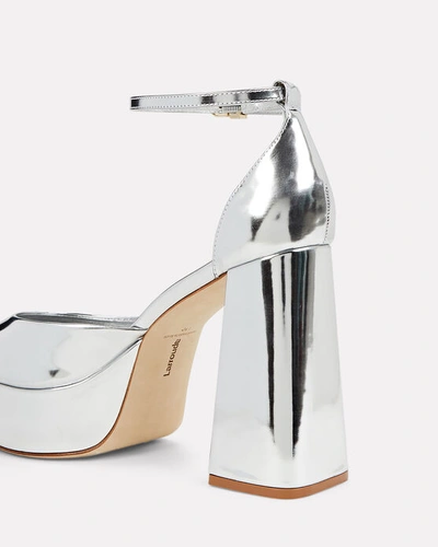 Shop Larroude Ari Metallic Leather Platform Sandals In Silver