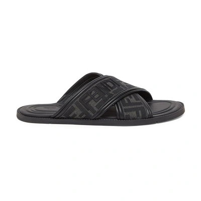 Shop Fendi Fabric Sandals In Noir