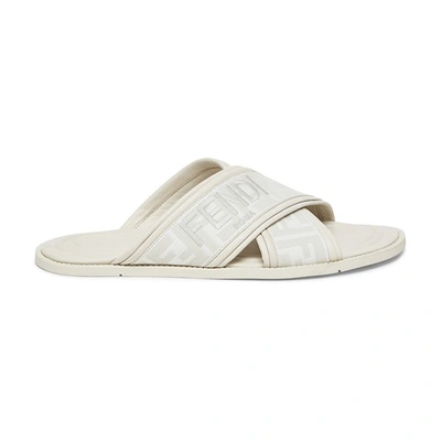 Shop Fendi Fabric Sandals In Blanc