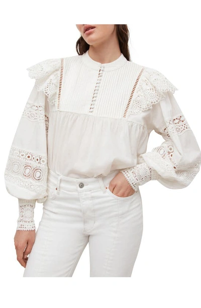 Shop Allsaints Jen Lace Trim Long Sleeve Cotton Top In Chalk White