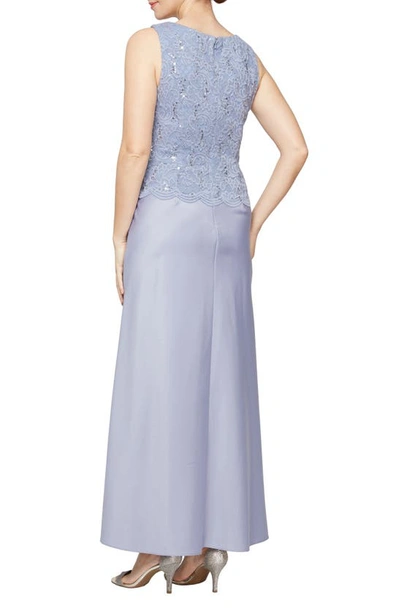 Shop Alex Evenings Embroidered Lace Mock Two-piece Gown With Jacket In Lavender