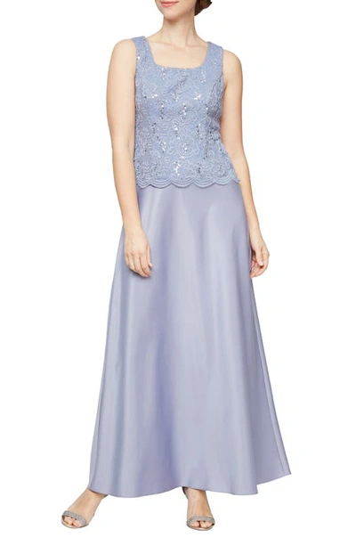 Shop Alex Evenings Embroidered Lace Mock Two-piece Gown With Jacket In Lavender