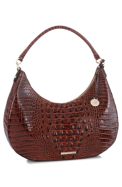 Shop Brahmin Bekka Croc Embossed Leather Shoulder Bag In Pecan