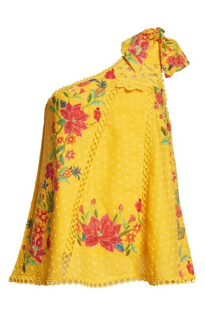 Shop Farm Rio Flower Dream One-shoulder Cotton Blouse In Yellow