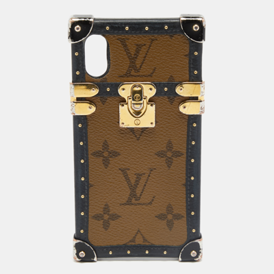 I phone x/X's LV LOGO Luxury Branded LV Case Cover I Phone LUXURY RETRO  SQUARE PU LEATHER TRUNK PHONE CASE ( DARK BROWN )- Apple iPhone x/X's