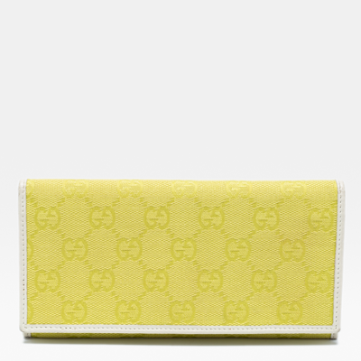 Pre-owned Gucci Yellow/white Gg Canvas And Leather Continental Wallet