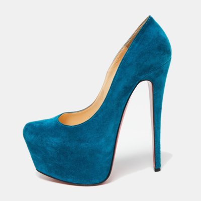 Pre-owned Christian Louboutin Teal Blue Suede Daffodile Platform Pumps Size 36.5