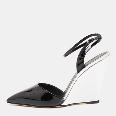 Pre-owned Giuseppe Zanotti Black/silver Patent Leather Yvette Wedge Pointed Toe Pumps Size 40