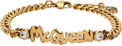 Shop Alexander Mcqueen Gold Graffiti Chain Bracelet In 7114 0448+crystal