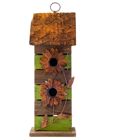 Shop Glitzhome Hanging Two-tiered Distressed Solid Wood Birdhouse With Flowers