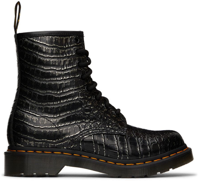 Shop Dr. Martens' Black Croc 1460 Boots In Gunmetal