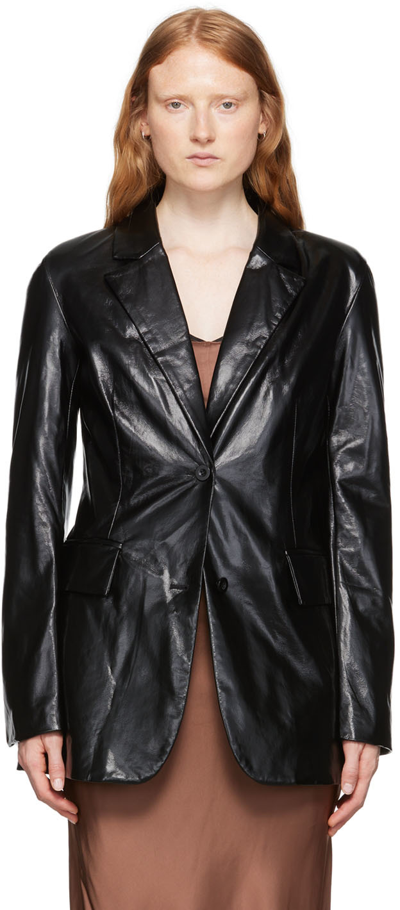 Stand Studio Black Galilea Faux-leather Blazer In 89900 Black