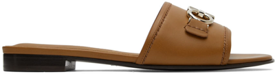 Ferragamo Gancini Slide In Cognac Leather Women In Brown