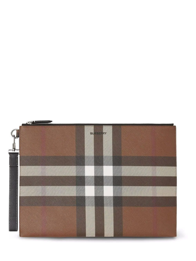 Shop Burberry Brown Check Print Large Pouch