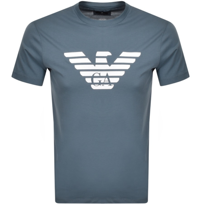 Shop Armani Collezioni Emporio Armani Crew Neck Logo T Shirt Blue