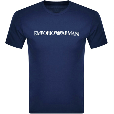 Shop Armani Collezioni Emporio Armani Crew Neck Logo T Shirt Blue