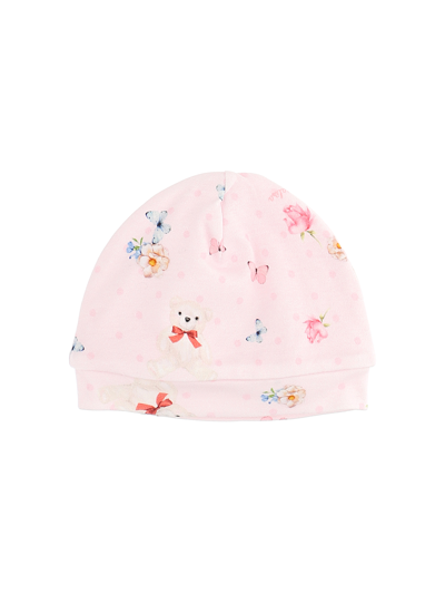 Shop Monnalisa Polka Dot Cotton Hat In Dusty Pink Rose