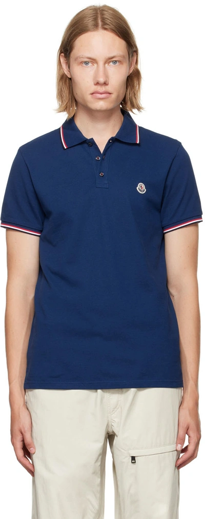 Shop Moncler Navy Logo Polo In 796 Blue