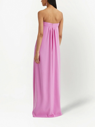 Shop Oscar De La Renta Bow-embellished Long Strapless Dress In Pink
