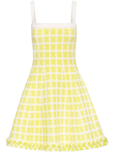 Shop Oscar De La Renta Check-pattern Wool Dress In Yellow