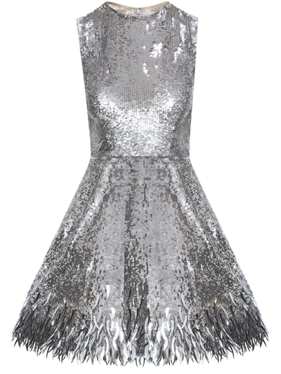 Shop Oscar De La Renta Sequin Sleeveless Dress In Silver
