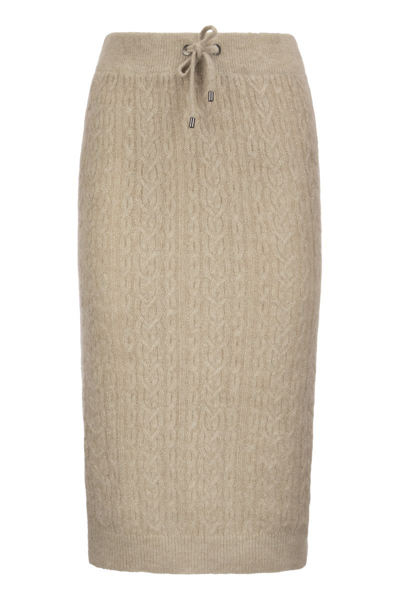 Shop Brunello Cucinelli Sparkling' Mohair Blend Pencil Skirt In Braids In Seashell