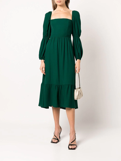 Shop Reformation Mica Puff-sleeve Tiered Midi Dress In Green