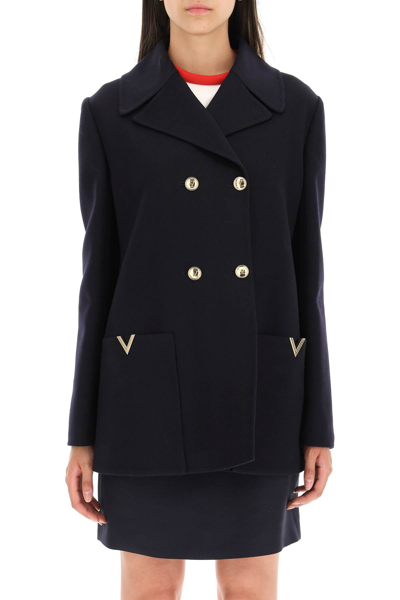 Shop Valentino Compact Drap Peacoat In Blue