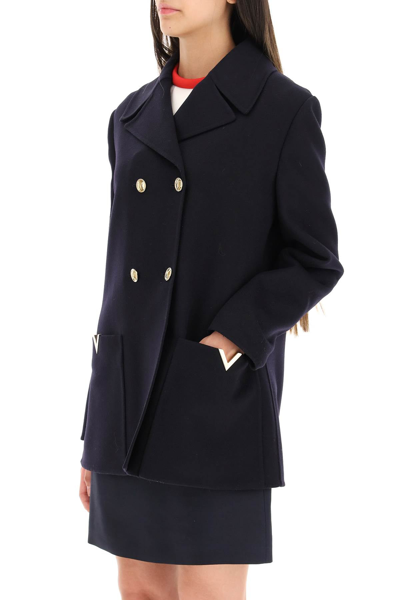 Shop Valentino Compact Drap Peacoat In Blue