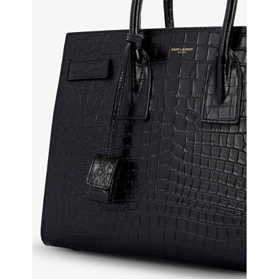 Shop Saint Laurent Sac De Jour Crocodile-textured Leather Tote Bag In Black/black