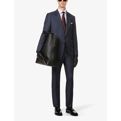 Shop Tom Ford Shelton-fit Single-breasted Sharkskin Wool Suit In Nvy Sld