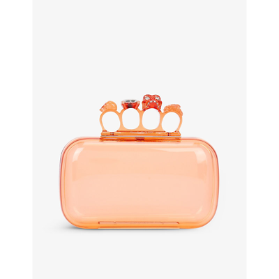 Shop Alexander Mcqueen Skull Ring Acrylic Clutch Bag In Apricot