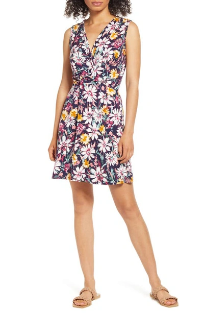 Loveappella Floral Twist Front Knit Dress In Navy Multi