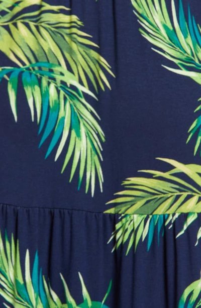 Loveappella Palm Print Halter Neck Knit Maxi Dress In Navy Palm