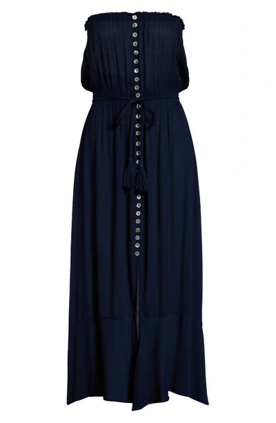 Shop Elan Strapless Maxi Cover-up Dress In Navy